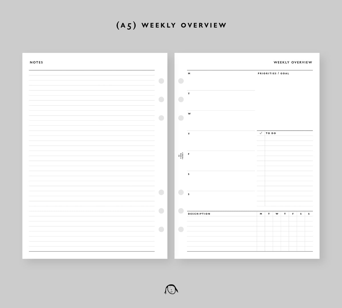 A5 Size Weekly Overview Printable Inserts Thinkthankay
