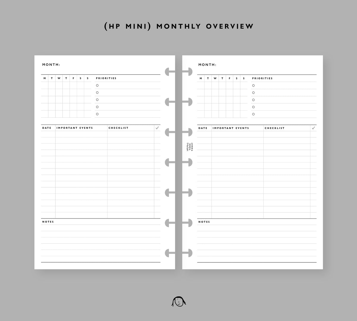 HP Mini Size Monthly Overview Printable Inserts Thinkthankay