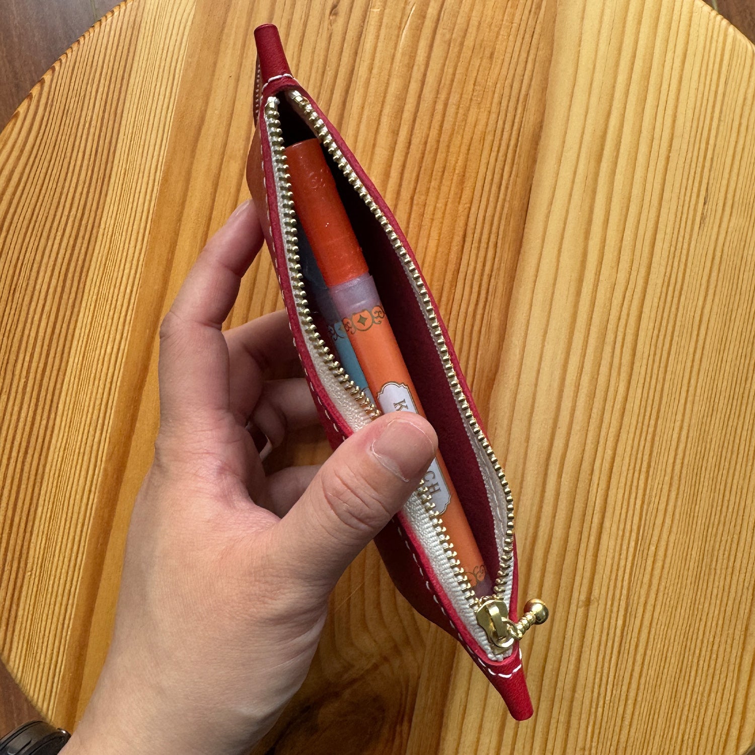 Corner Pen Case (Pebbled Red)