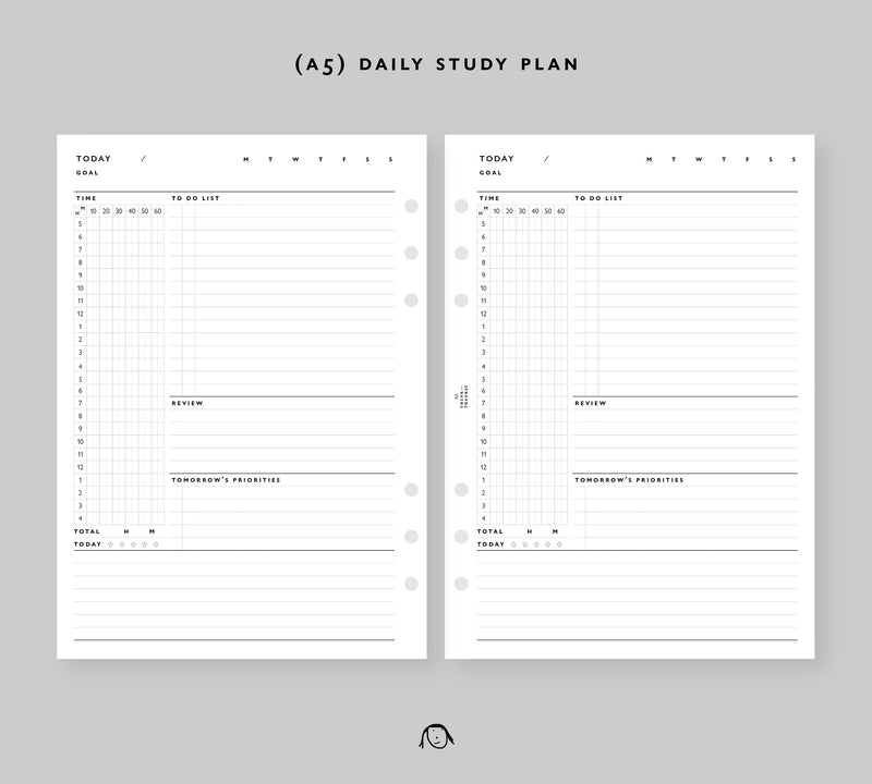 A5 Size Daily Study Plan Printable Inserts – Thinkthankay