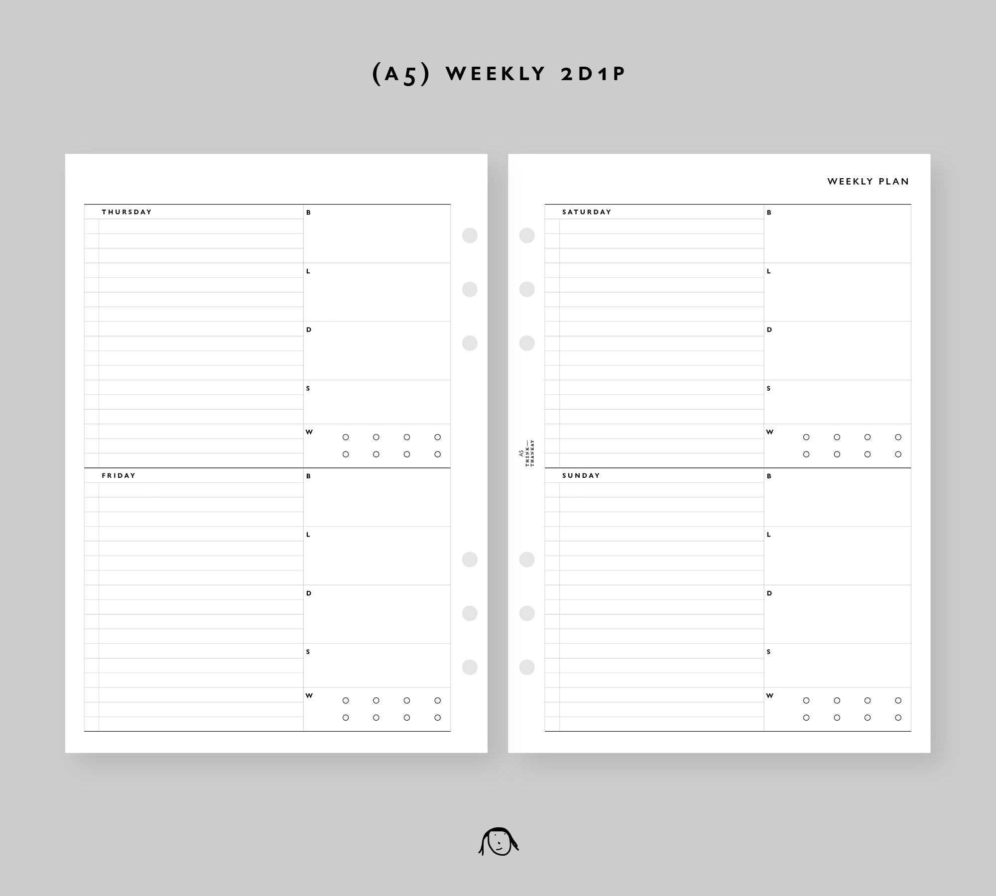 A5 Size Weekly 2D1P Printable Inserts