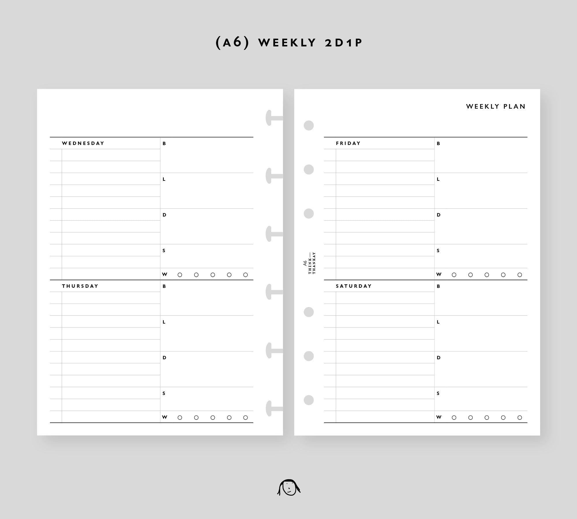 A6 Size Weekly 2D1P Printable Inserts