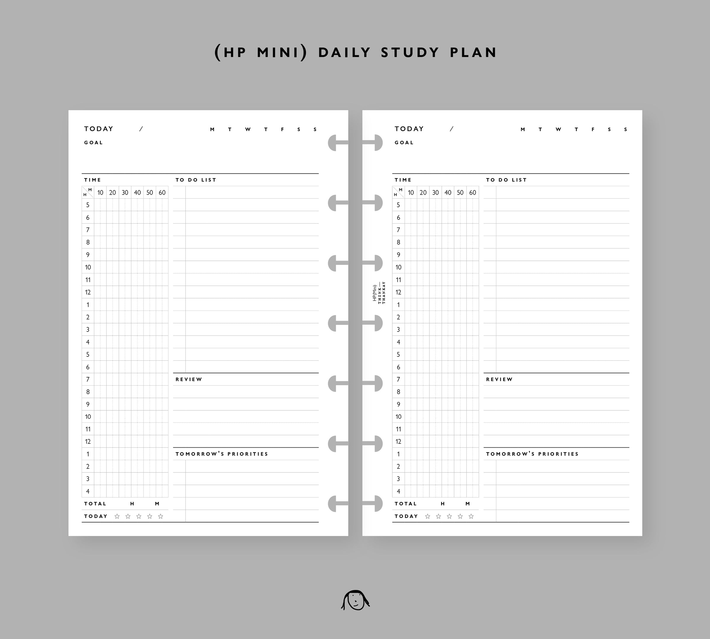 HP Mini Size Daily Study Plan Printable Inserts | Thinkthankay
