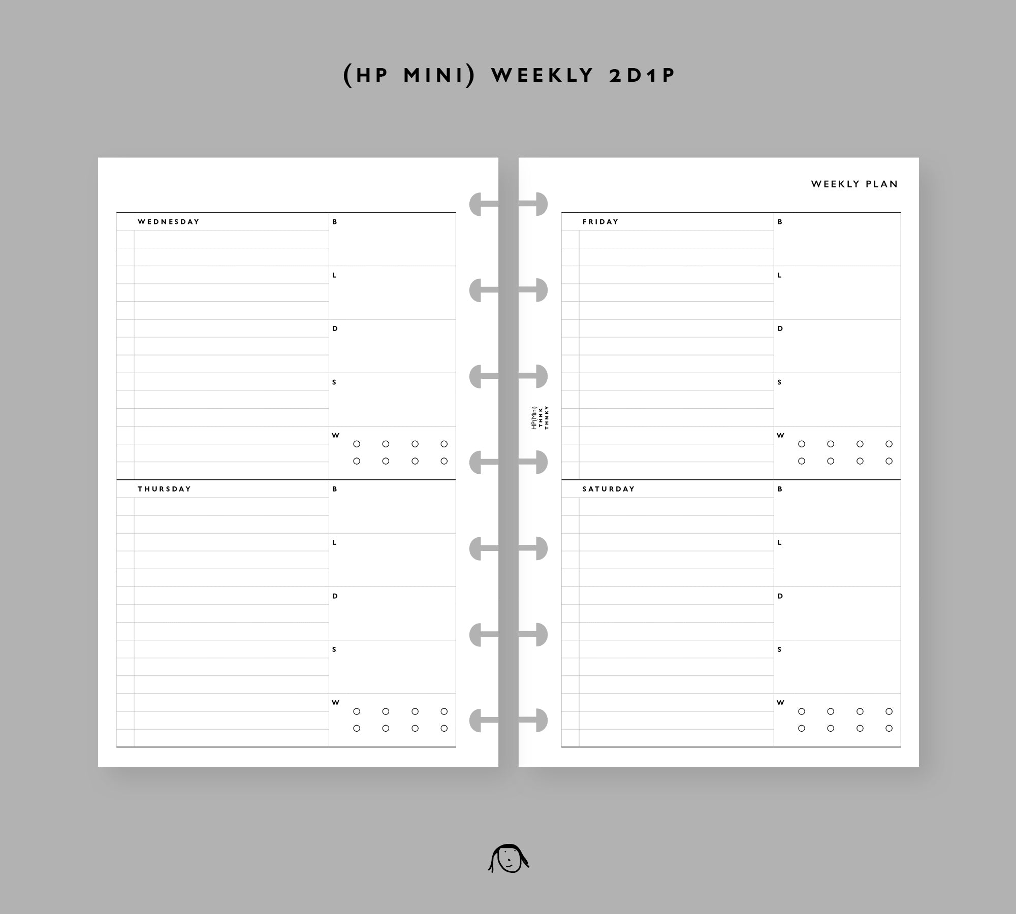 HP Mini Size Weekly 2D1P Printable Inserts