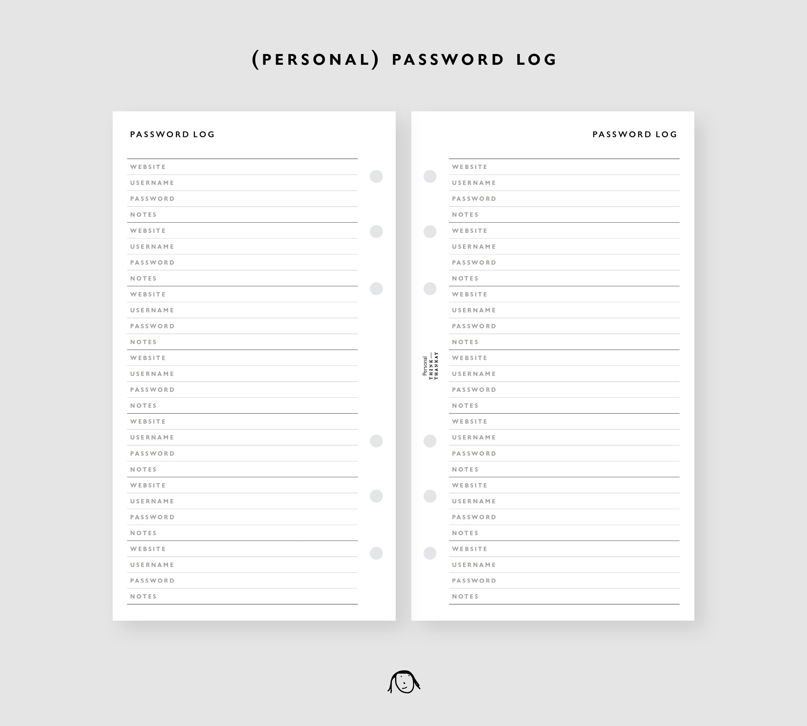 PEE4-Personal Size Password Log Printable Inserts