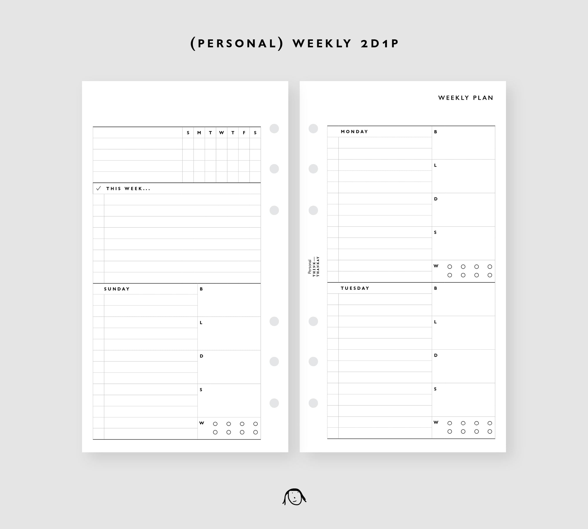 Personal Size Weekly 2D1P Printable Inserts | Thinkthankay