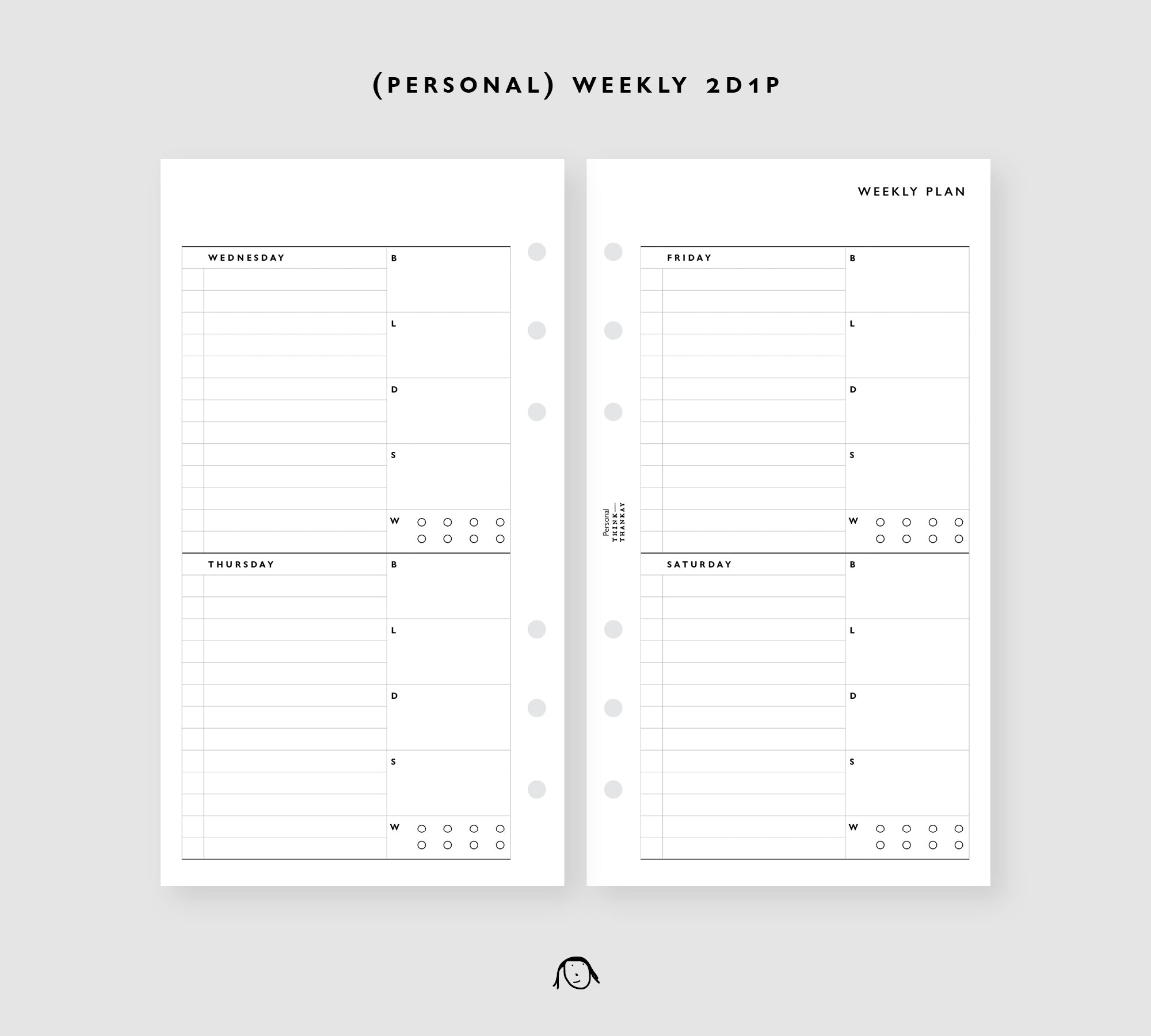 Personal Size Weekly 2D1P Printable Inserts